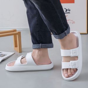 Free Shipping Thick-Soled Double-Row Buckle Slippers For Men And Women Soft-Soled One-Strap Design Suitable For Outdoor Wear In Summer New Style For Couples And Height-Enhancing