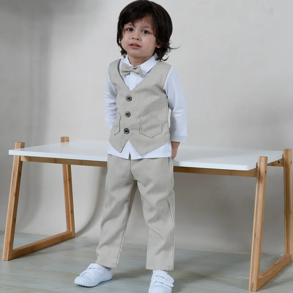formal dress for kid boy Sophisticated Boys' Grey Linen Suit for Special Occasions 4