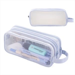 Purple Transparent Pencil Case Large-capacity Simple Stationery Bag Cute Cosmetic Bag Student Study Supplies Office Supplies