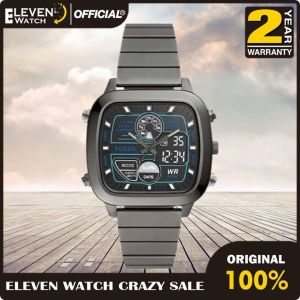 [Promo] Jam Tangan Pria FS 5892 / FS5892 Retro Analog-Digital Smoke Stainless Steel Original Garansi 2 Tahun [✔COD][100% Authentic]