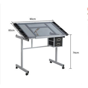 【Good Quality】Drawing glass table lift drawing table leather ottoman + extra side table drawers