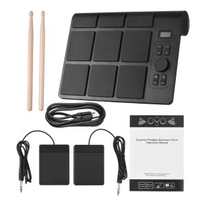 MINSINE Portable Digital Drum Kit with 2 Speakers 9 Pads Color Lighting Supports BT MIDI Adjustable Sensitivity Electric Drumsticks Foot Pedal