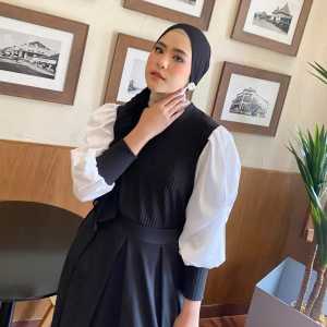 Blouse Knitt Puff Mix Satin/Kemeja Wanita Lengan Balon/blouse korean style/ blouse terbaru