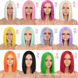Tóc giả nhiều màu dành cho nữ giới phong cách Âu Mỹ Mũ trùm đầu thời trang bồng bềnh giúp khuôn mặt bobo Đầu Tóc giả ngắn rẽ ngôi giữa sợi tổng hợp