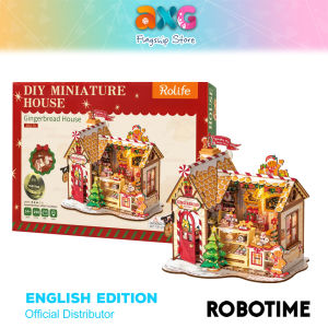 Robotime Rolife Gingerbread House DIY Wooden Miniature Dollhouse (DG176) 3D Puzzles Wooden Crafts Kits