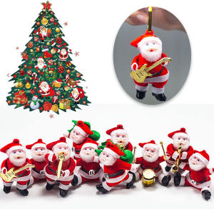 Bộ (5-10) Ông Già Noel Treo Trang Trí Cây Thông Noel Cầm Nhạc Cụ