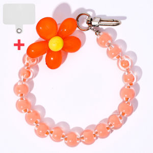 INS Candy Color Car keychain Mobile Phone Lanyard Wrist Strap for Women Girls Korean Beaded Flower Bracelet Anti-lost Case Bags Keys Pendant
