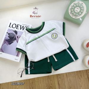 BE144 Bộ áo thun quần đùi cotton BERNIE quần áo bé trai viền kiểu dáng thể thao