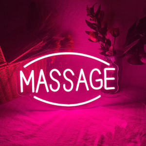 ป้ายไฟ ป้ายไฟร้าน ป้ายไฟตัวอักษร ป้ายไฟวิ่ง ป้ายไฟนีออน ป้ายไฟled ป้ายไฟร้านนวด ป้ายไฟMASSAGE สีชมพู (45x25cm)