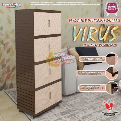 LEMARI PLASTIK VIRUS KINGDOM 2 SUSUN LEMARI PAKAIAN MINIMALIS CABINET SERBAGUNA - CREAM