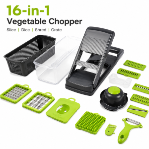 [SG stock]16-in-1 Multifunction Vegetable Chopper Slicer Cutter with Container Manual Food Chopper for Onion Potato Carrot Cucumber