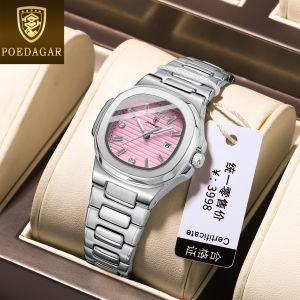 POEDAGAR gold watch for women waterproof original 2025 new pawnable elegant stainless steel calendar square women casual watches