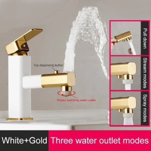 LDIES Gold Bathroom Faucet Hot Cold Water Mixer Pull Out Sink Faucets Gargle Tap Deck Mounted EL1035G Z8K4H