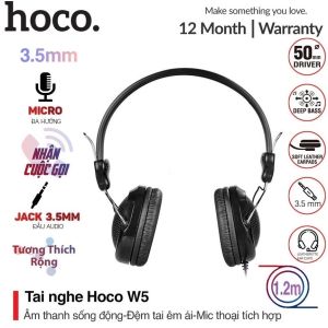 Tai nghe chụp tai Hoco có míc hỗ trợ học online và chơi game chính hãng dây 3.5mm chống đứt ( SIÊU BỀN )