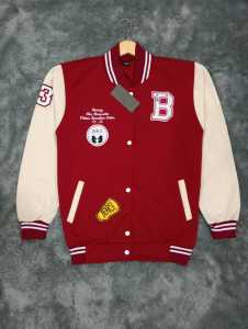 Jaket Varsity Bomber Pria Wanita Logo Texs Pull Bordir Bahan Fleece 280 Tebal
