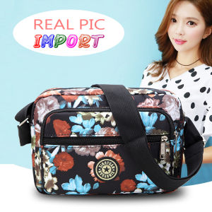 Real Pic Import Tas Selempang Bahu Wanita Motif Bunga Resleting Bahan Nylon Simple Casual