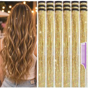 Hair Tinsel Clip in Pack of 18 Pcs 18 Colors Hair Accessories    22 Inch Glitter Fairy Hair Tinsel Kit for Women Girls Tinsel Hair Extensions for Party Gatherings Festival