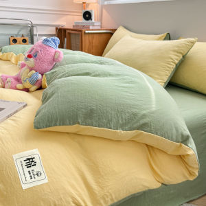 a Super Soft Washed Cotton Duvet Cover Bed Sheet Four-Piece Set Solid Color Student Bed Three-Piece Set Four Seasons A Class Maternal and Child Grade LZD