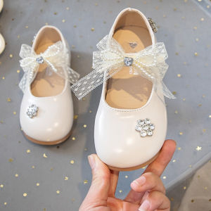 Kids Girls Princess Shoes Spring/Autumn New Style Rhinestone Bow Single Shoes Little Girl Soft-Sole Non-Slip Performance Leather Shoes Baby Mary Jane Shoes