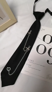 Soft Polyester Crosses Heart Chain Black Ties for School Event and Casual Dates Adjustable Pre Tied Necktie Neckwear