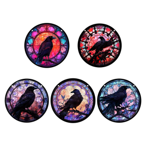 Stained Glass Window HangingRavens Suncatchers Colorful Glass Panel Wall Art Decors for BalconiesYardWall Garden