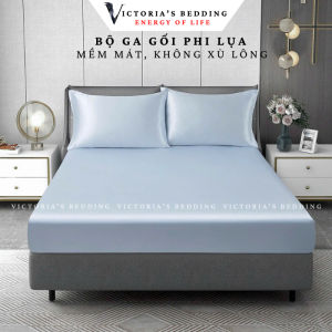 Bộ Ga Giường Phi Lụa Victorias Bedding Màu Xám Ánh Xanh Chính Hãng Korea
