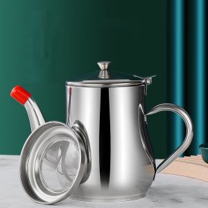 Stainless Steel Oil Strainer Pot Household Oil Container Kitchen Oil Filter Pot Oil Storage Bottle