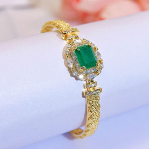SEQUITO Romanstyle Ladies Jewelry Yellow Gold Plated Pave Setting Green Frosted Crystal Stone Luxury Open Cuff Adjustable Women Bangle for Big Party B309