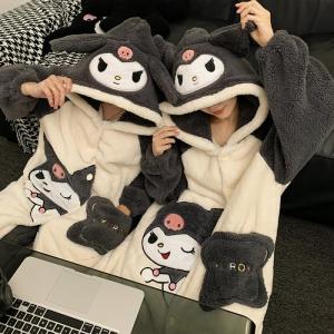 Kuromi Matching Pajamas for Couples Pochacco Winter Anime Sanrio Night-Robe Warm Cartoon Pyjamas Coral Fleece Plush Sleepwear