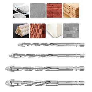 4 Pack Four Flute Sawtooth Eccentric Drill Bits with Carbide Tips and 1/4" Hex Shank for Efficient Drilling 6/8/10/12mm