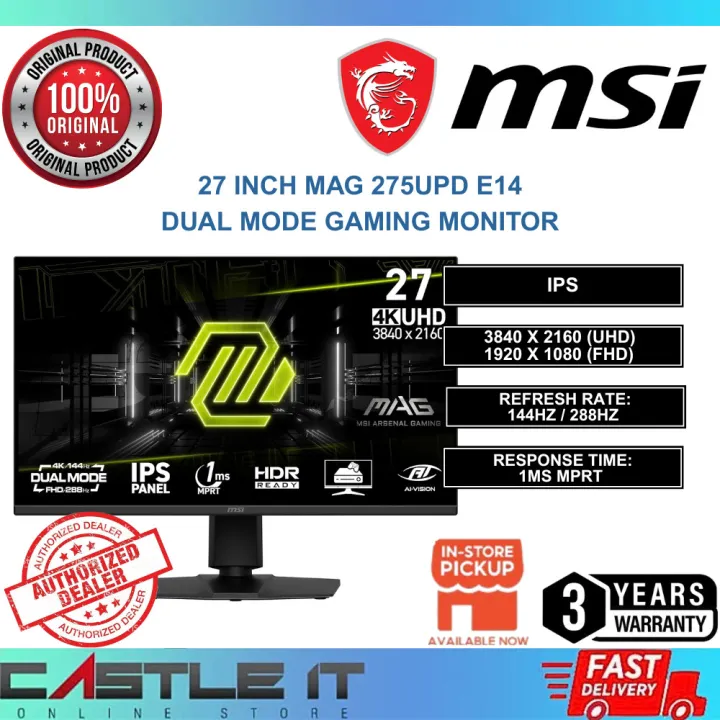 MSI MAG 275UPD E14 27 Inch IPS 4K UHD 144Hz FHD 288Hz Dual Mode Gaming Monitor