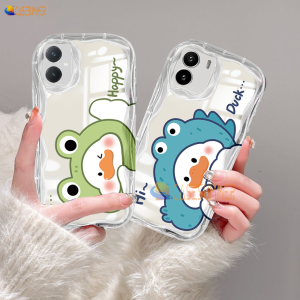 (Lokal Ready) Casesummer Casing hp Vivo Y Series Pasangan Bebek Teh Susu Lucu 3D Wavy Curved Edge Sarung Case