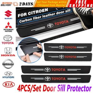 【4PCS/Set Door Sill Protector】Car Threshold Protect Car Sticker Carbon Fiber for Honda Civic XR-V HR-V City and Other Car Logo Car-Logo-Threshold-Sticker