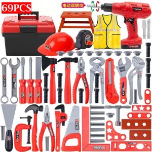 Tool Box Set Lengkap Anak 69PCS Set Alat Bor Simulasi Perbaikan Konstruksi Mainan Anak Laki-laki