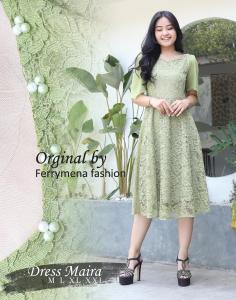 Dress Maira Brukat Payet Mutiara Dress Remaja Modern Pesta Natal Terbaru Korean Style Jumbo