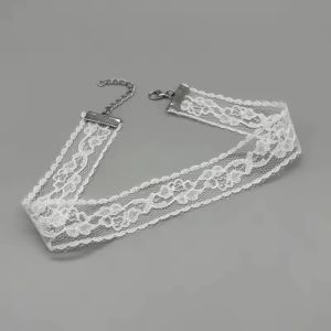 GURUNGMANI Black White Color Lace Flower Necklace Flower Design Lace Material Short Choker Collar Harajuku Adjustable Fit Female Neck Accessories For Women