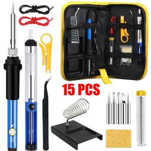 ✨SG Stock✨220V 60W 15 Pcs Set Soldering Iron Kit Electronics 60W Adjustable Temperature Welding Tool ( UK Plug)