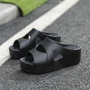 [Free Shipping] WomenS High-Heeled Slippers Summer Thick-Soled Outdoor Wear New Style Home Use Wedge Heel One-Strap Design PVC Bathroom Slippers Non-Slip Platform Sandals