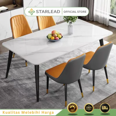 Set Meja Makan Sintered Stone Meja + 4 Kursi By STARLEAD