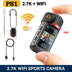 Pocket Cam 2.7K/1080P HD Action Camera 180° Rotatable Vlog Wifi Mini Sports Cam With magnetic lanyard  Helmet Travel Recorder