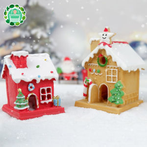 Christmas House Lamp Gift Resin Luminous Castle Village Miniature House Sculpture Xmas Home Office Decor