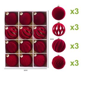 BTNM376423 Plastic Christmas Ornament Balls Flocked Surface Mixed Texture Christmas Tree Balls Gifts Solid Ball Flocked Christmas Balls Holiday Home Decor