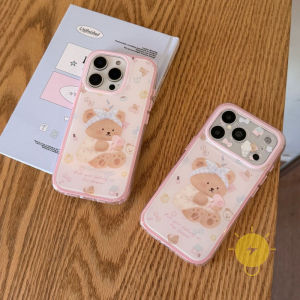 For iPhone 17 Pro Max Case TPU Pink Bear Phone Case For 16 15 Cover Aesthetic Korean Cute