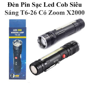 Đèn Pin Sạc Led Cob Siêu Sáng T6-26 Có Zoom X2000 Đuôi Đèn Có Nam Châm