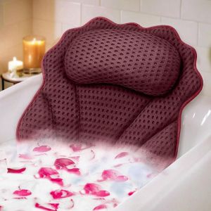 Bath Pillow RUVINCE Ergonomic Luxury Bathtub Pillow with HeadNeck Shoulder and Back Support 4D Bath Pillows for tub with 6 Powerful Suction Cups Fits All Bathtub Spa Tub Hot Jacuzzi (Black)