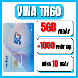Sim/Esim Vinaphone TR60 Data 5GB/Ngày Tốc Độ Cao ( 50GB ) + 1000 Phút Nội Mạng Vina – Chuyên Du Lịch Ngắn Hạn - Giá Siêu Rẻ . FREESHIP - CHƯA KÍCH HOẠT