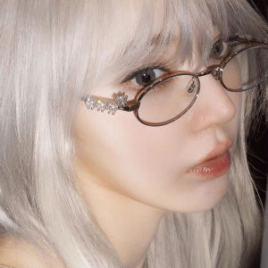 New Pure Oval Glass Frame with Pearl Studded Diamonds Small Face Flat Mirror High-end Sensory Plain Face Eyeglass Frame Eyewear h260702