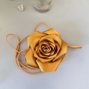GONG4 Satin Rose Choker Belt Flower Body Chain Waist Chain Korean Waist Jewelry Necklace Girls
