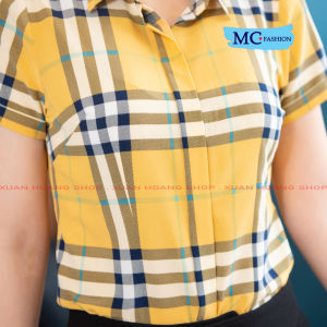 Áo Sơ Mi Nữ Tay Ngắn Cộc Mc Fashion Họa Tiết Kẻ Sọc CaroKiểu Dáng Công Sở 2 Màu( Vàng A665 Xanh Đen Tím Than)