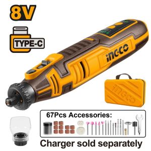 INGCO 8V CORDLESS GRINDER (NO USB CHARGER) + 67 ACCESSORIES CMGLI0801